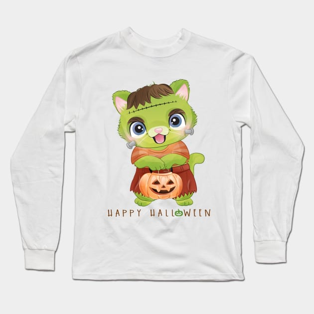 cute kitty for halloween day Long Sleeve T-Shirt by sharukhdesign